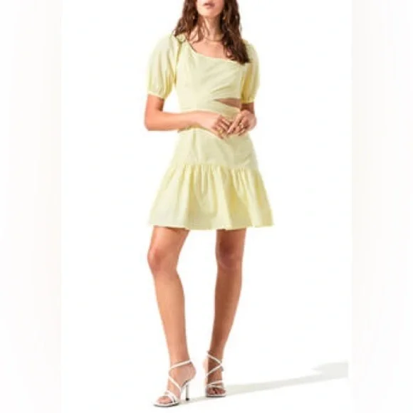 ASTR The Label Mayfair Yellow Lemonade Cut Out Asymmetrical Mini Dress Size S - Picture 1 of 3